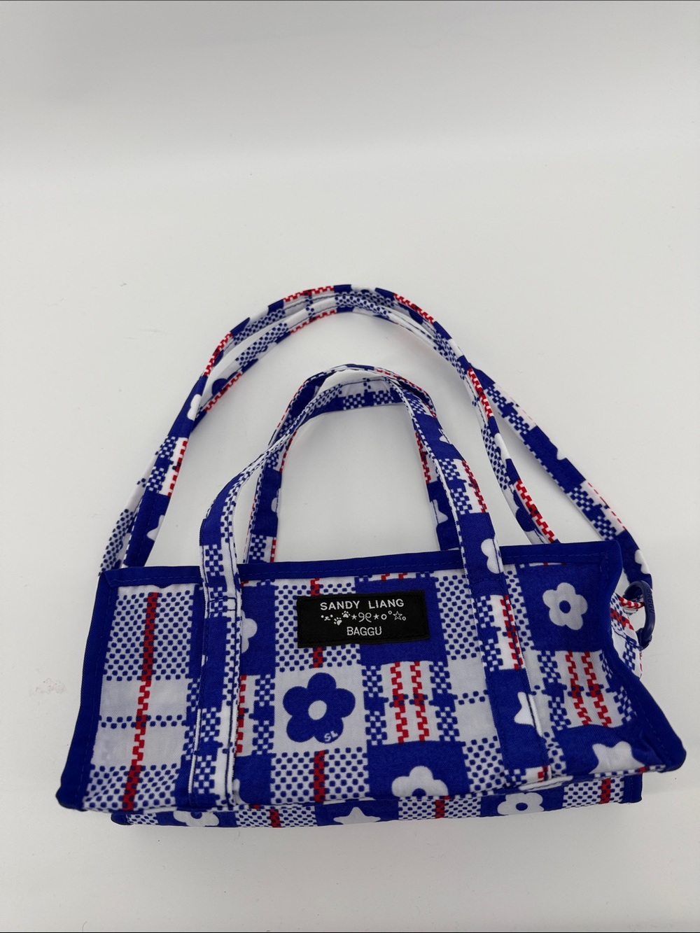 Baggu x Sandy Liang Mini Nylon Market Bag in Market Plaid Blue A6